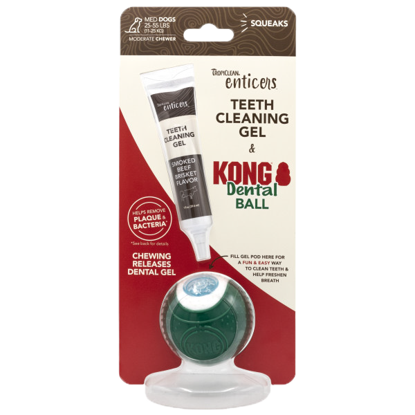TropiClean Enticers Teeth Cleaning Gel & Kong Dental Ball Dog Toy (Medium)