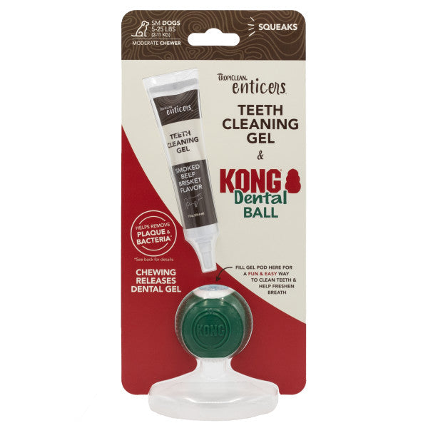TropiClean Enticers Teeth Cleaning Gel & Kong Dental Ball Dog Toy (Small)