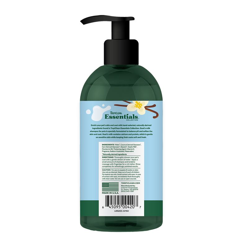 TropiClean Essentials Goat's Milk Shampoo for Dogs, Puppies and Cats 16oz