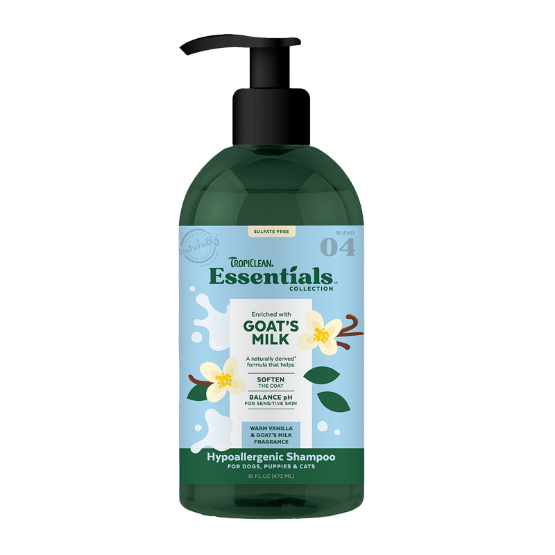 TropiClean Essentials Goat's Milk Shampoo for Dogs, Puppies and Cats 16oz