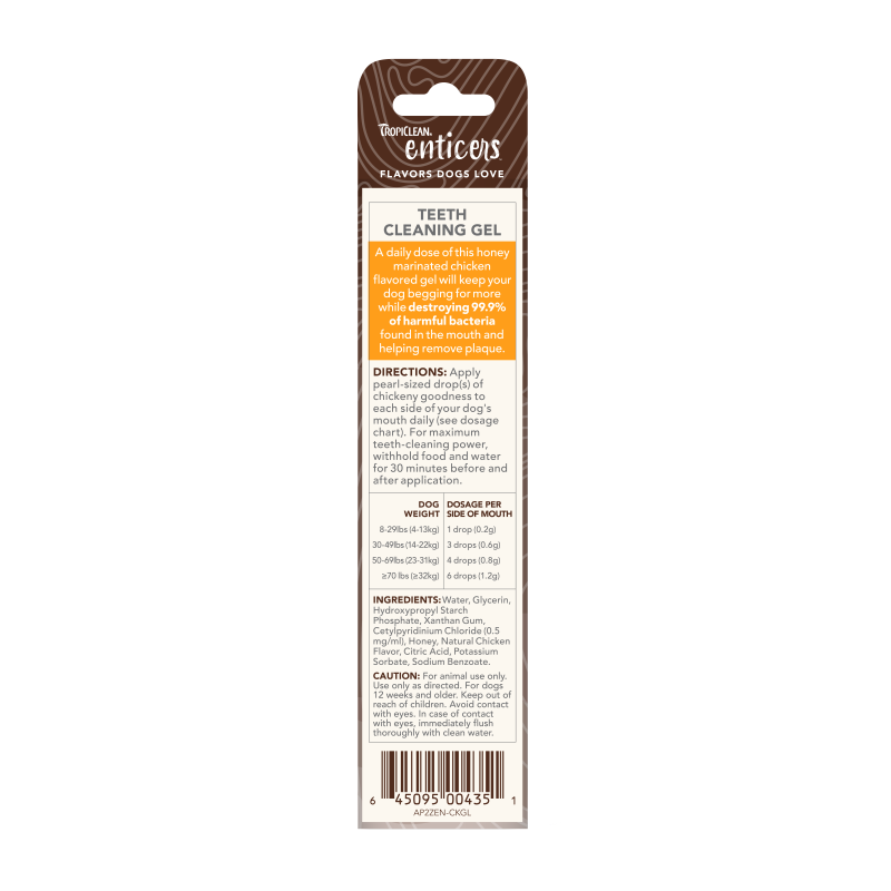 Tropiclean Enticers Honey Marinated Chicken Flavor Teeth Cleaning Gel For Dogs 2oz
