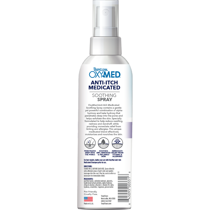 Tropiclean OxyMed Anti-Itch Medicated Spot Treatment Spray for Cats & Dogs 8oz