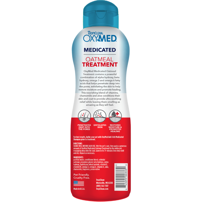 Tropiclean OxyMed Medicated Oatmeal Treatment Rinse for Cats & Dogs 20oz