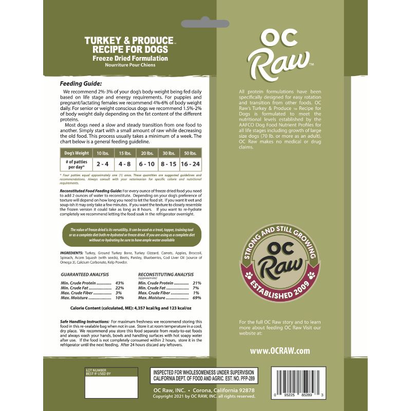 OC Raw Turkey & Produce Grain-Free Freeze-Dried Raw Dog Food - 14oz