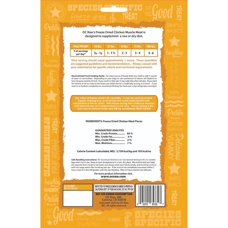 OC Raw Chicken Grain-Free Freeze-Dried Raw Treats For Cats & Dogs - 4oz