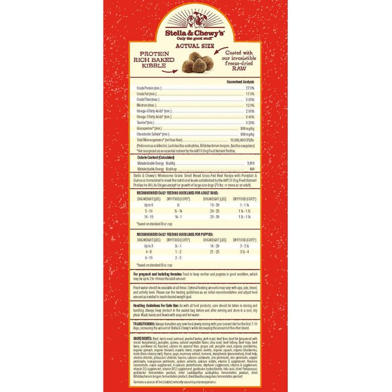 Stella & Chewy's Freeze-Dried Raw Coated Kibble Wholesome Grains Beef Small Breed Dry Dog Food [2 Size]