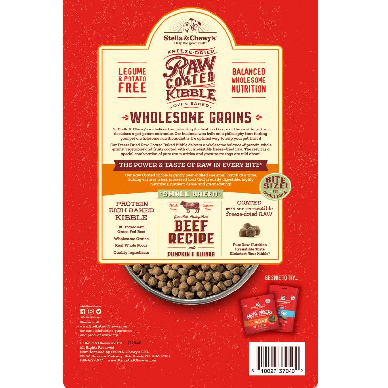 Stella & Chewy's Freeze-Dried Raw Coated Kibble Wholesome Grains Beef Small Breed Dry Dog Food [2 Size]
