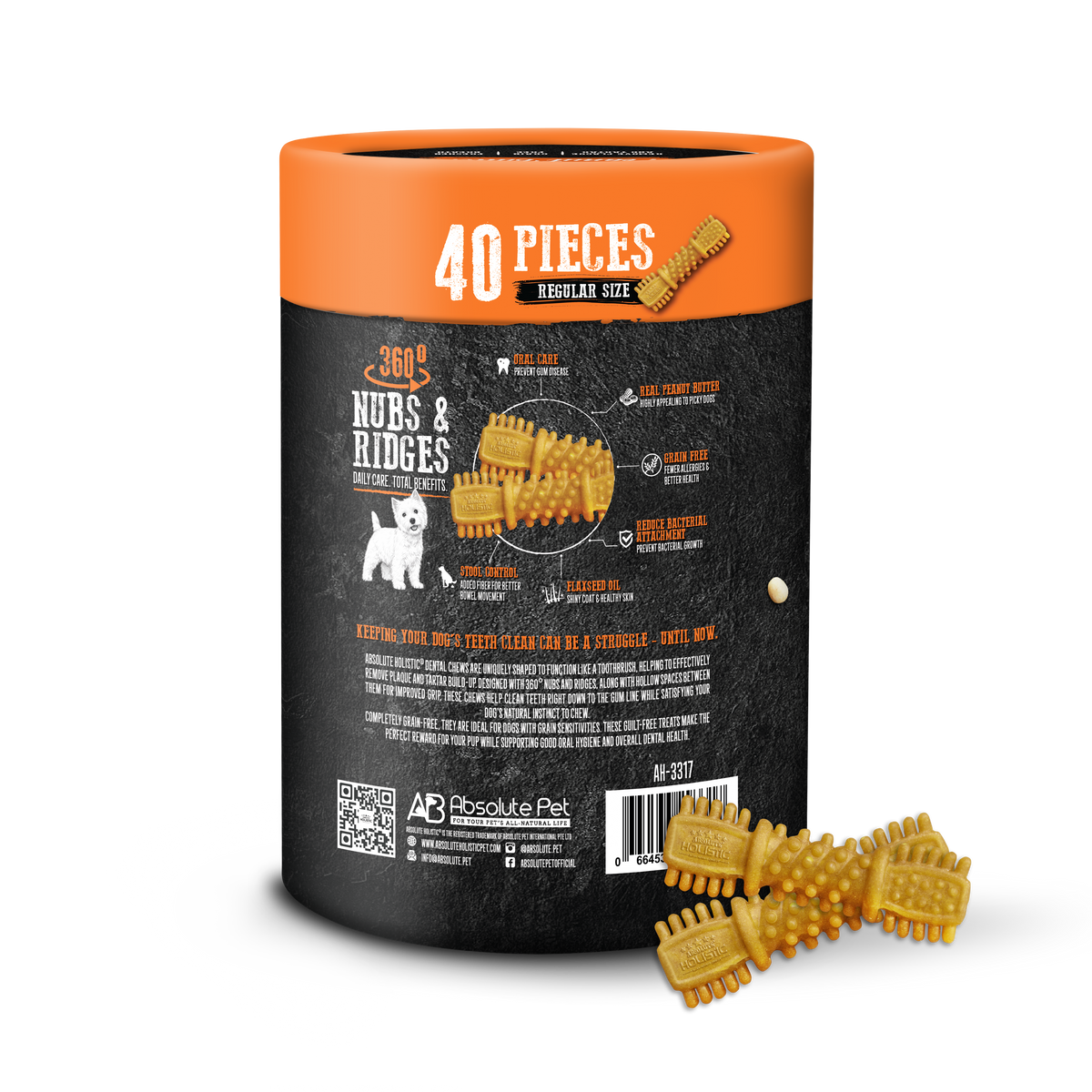 Absolute Holistic Dental Chew Value Tub For Dogs - Peanut Butter
