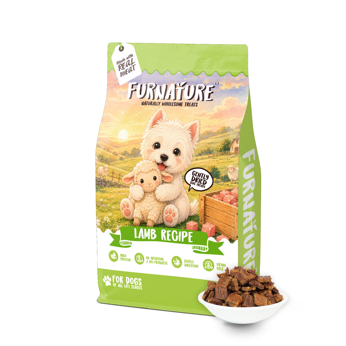 Fur Nature Natural Wholesome Gently Dried Dog Treats - Lamb Recipe (200g)