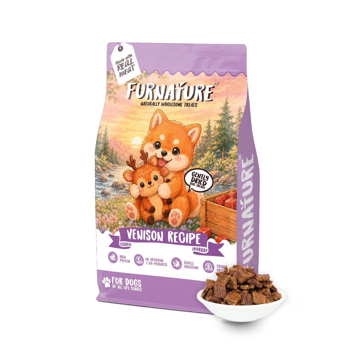Fur Nature Natural Wholesome Gently Dried Dog Treats - Venison Recipe (200g)