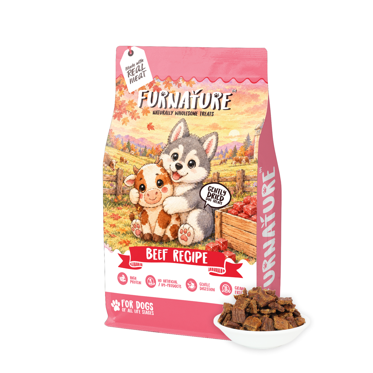 Fur Nature Natural Wholesome Gently Dried Dog Treats - Beef Recipe (200g)