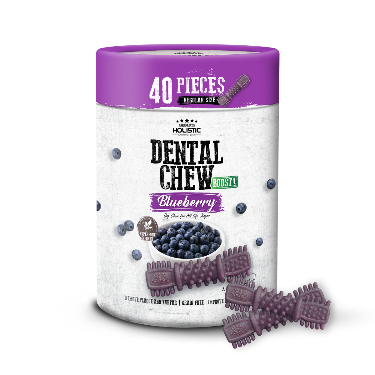 Absolute Holistic Boost! Dental Chew Value Tub For Dogs - Blueberry