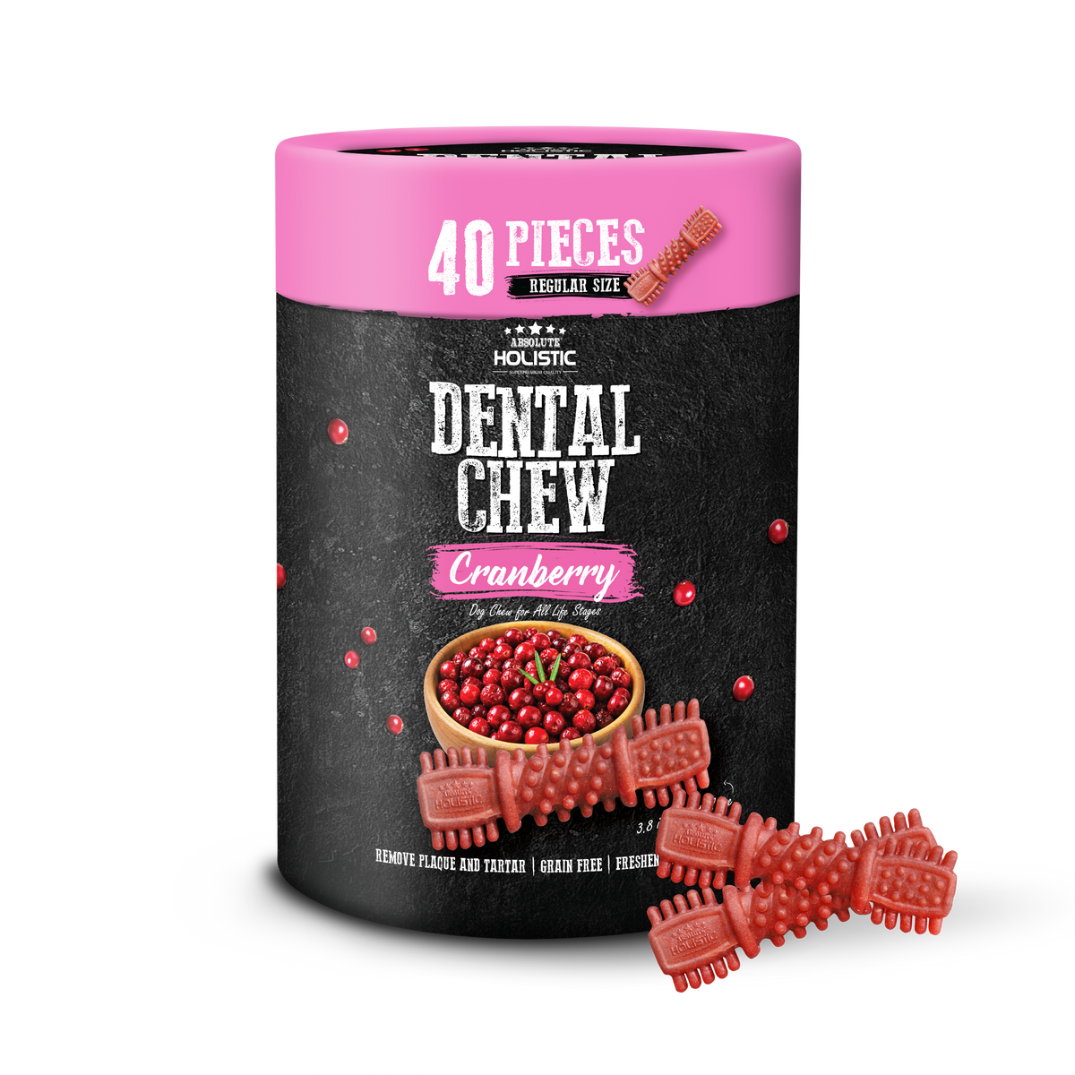 Absolute Holistic Dental Chew Value Tub For Dogs - Cranberry