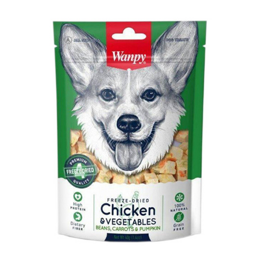 Wanpy Freeze-Dried Chicken & Vegetables (Beans, Carrots & Pumpkin) For Dogs - 100g