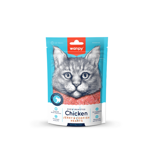 Wanpy Oven-Roasted Chicken Jerky & Codfish Hearts For Cats - 80g