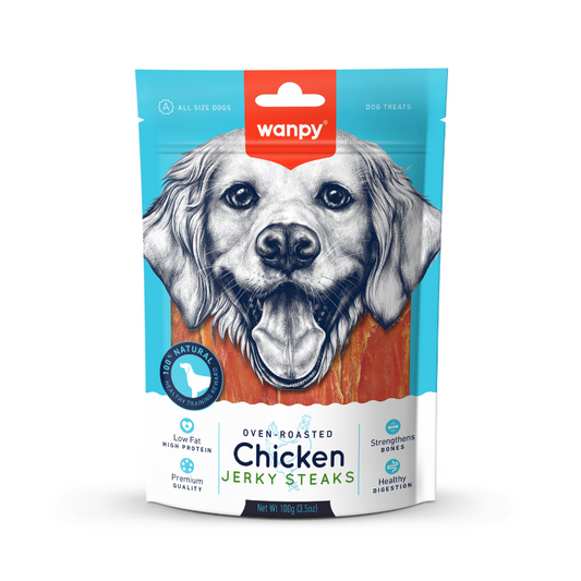 Wanpy Oven-Roasted Chicken Jerky Steaks For Dogs - 100g
