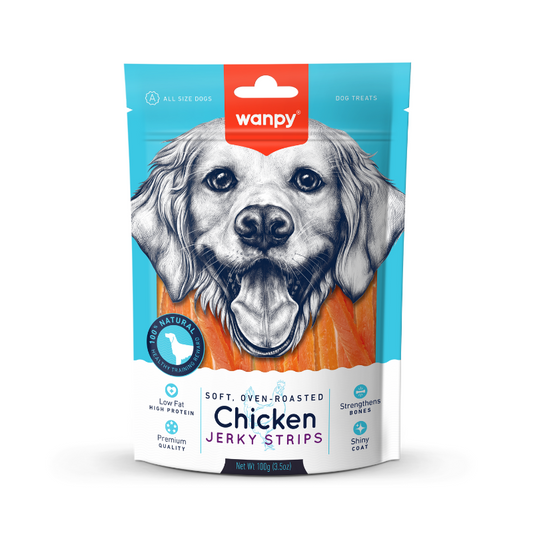 Wanpy Soft Oven-Roasted Chicken Jerky Strips For Dogs - 100g