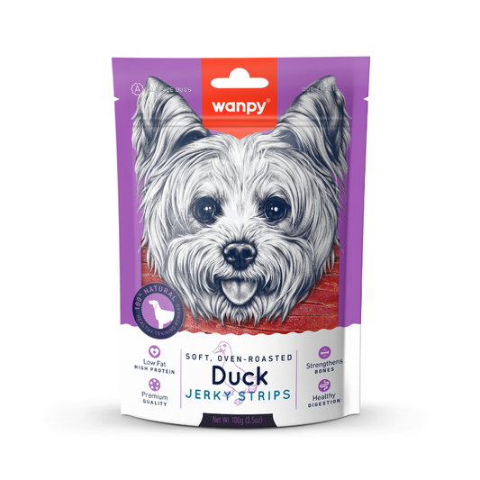 Wanpy Soft Oven-Roasted Duck Jerky Strips For Dogs - 100g