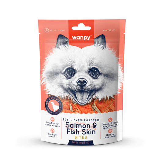 Wanpy Soft Oven-Roasted Salmon & Fish Skin Bites For Dogs - 100g