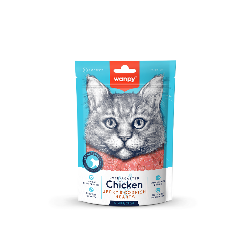 Wanpy Oven-Roasted Chicken Jerky & Codfish Hearts For Cats - 80g