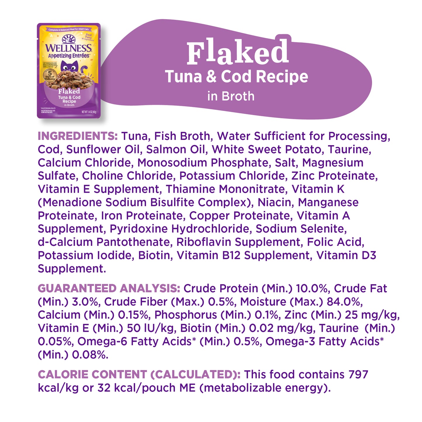 Wellness Appetizing Entrees Flaked Tuna & Cod Recipe Wet Cat Food 1.4oz