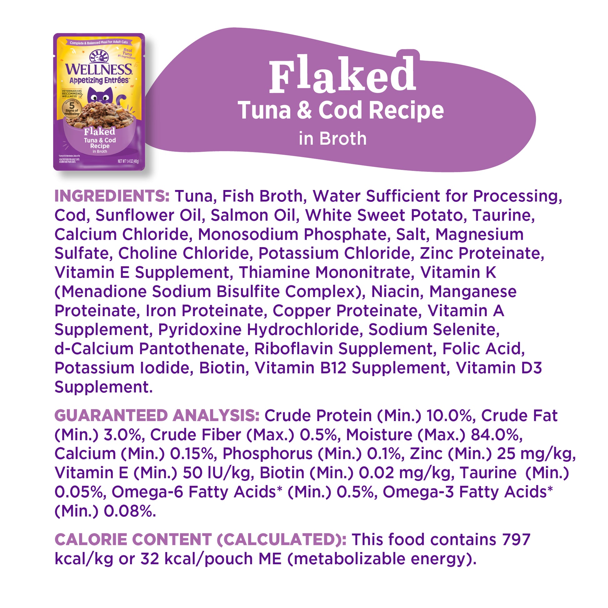 Wellness Appetizing Entrees Flaked Tuna & Cod Recipe Wet Cat Food 1.4oz