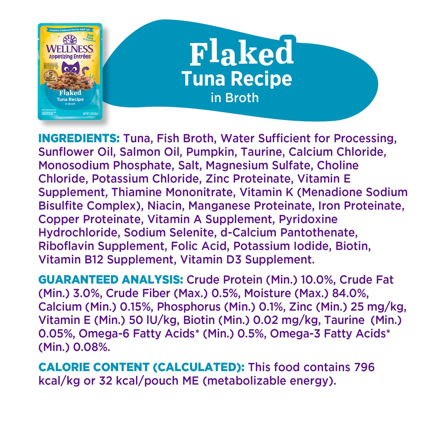 Wellness Appetizing Entrees Flaked Tuna Recipe Wet Cat Food 1.4oz