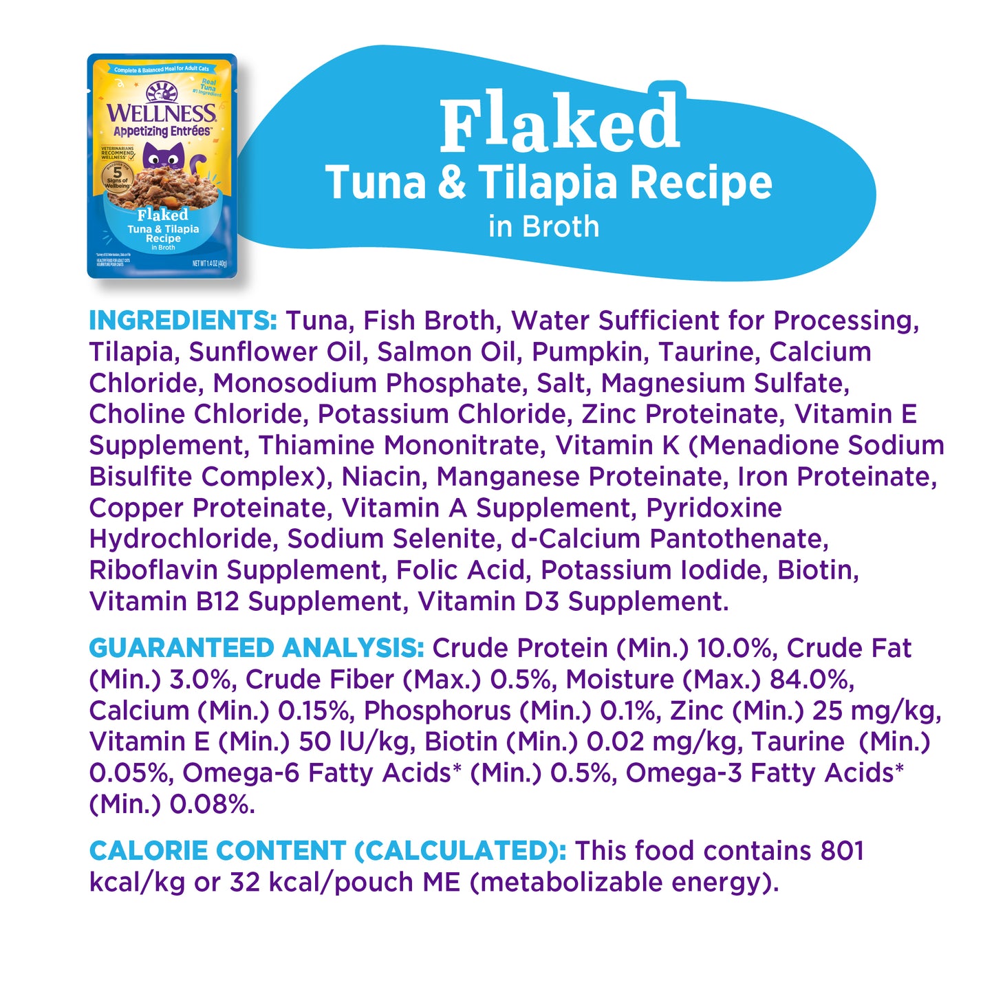 Wellness Appetizing Entrees Flaked Tuna & Tilapia Recipe Wet Cat Food 1.4oz
