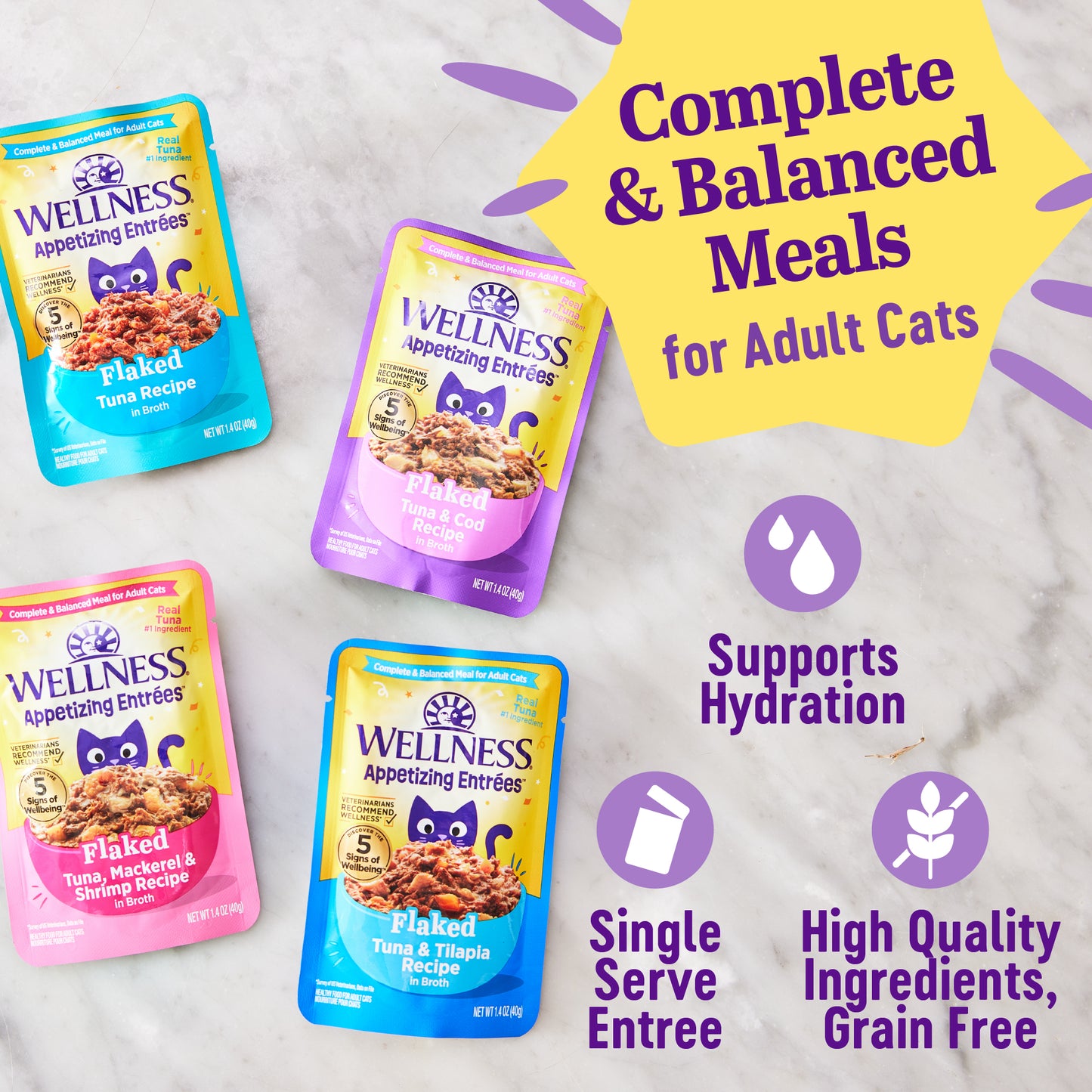 Wellness Appetizing Entrees Flaked Tuna & Tilapia Recipe Wet Cat Food 1.4oz
