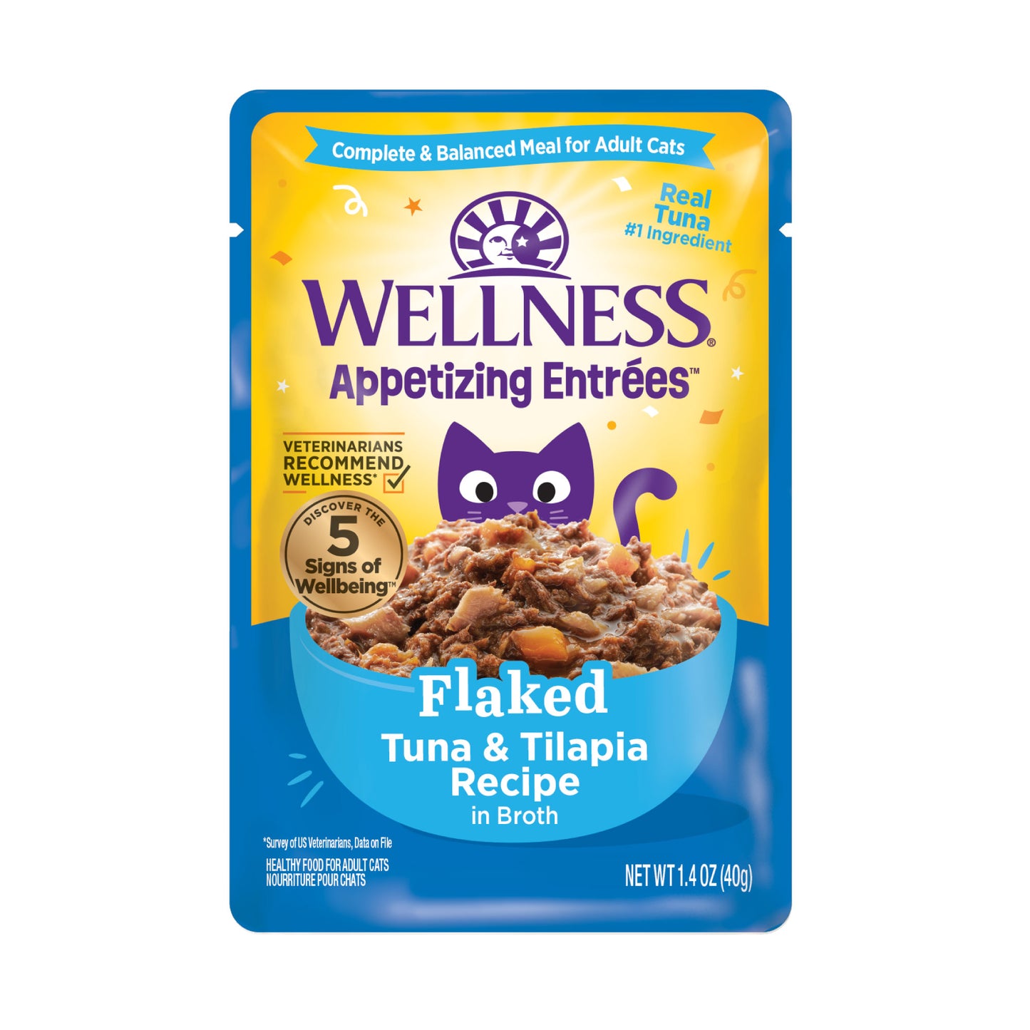 Wellness Appetizing Entrees Flaked Tuna & Tilapia Recipe Wet Cat Food 1.4oz