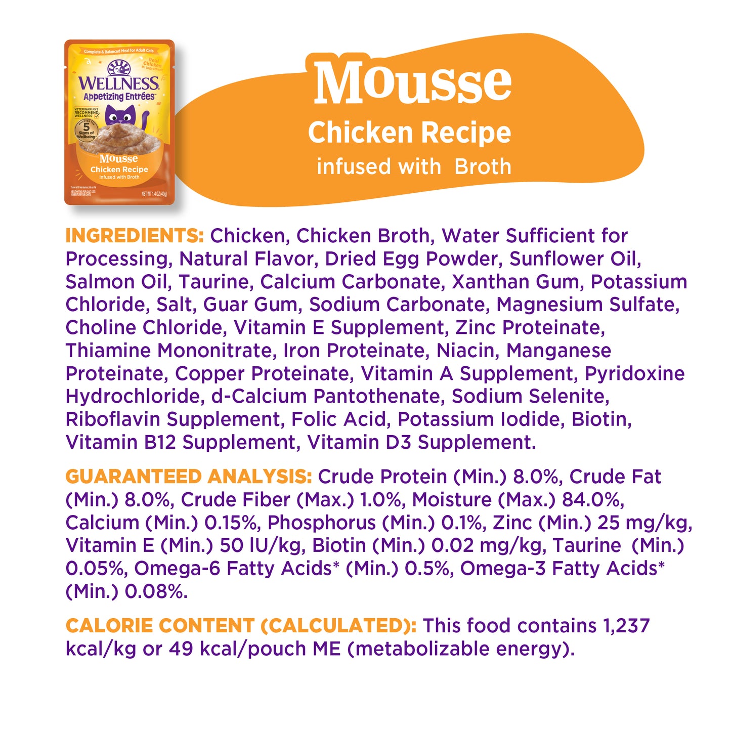 Wellness Appetizing Entrees Mousse Chicken Recipe Wet Cat Food 1.4oz