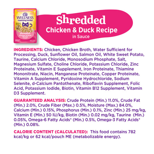 Wellness Appetizing Entrees Shredded Chicken & Duck Recipe Wet Cat Food 1.4oz