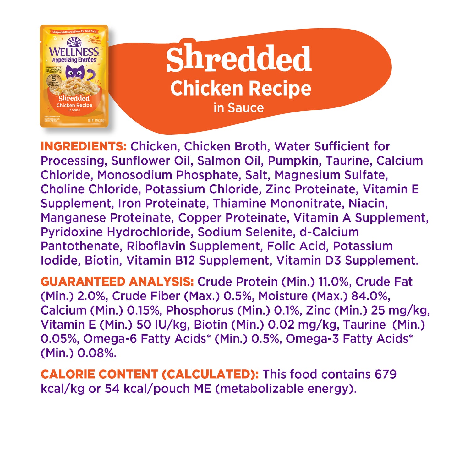 Wellness Appetizing Entrees Shredded Chicken Recipe Wet Cat Food 1.4oz