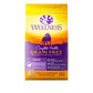 Yellow and purple bag of Wellness Complete Health Grain Free Adult Deboned Chicken dog food with a dog silhouette.