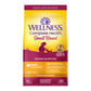 Wellness Complete Health Small Breed Just For Puppy dry dog food, 4lb bag, with a purple and yellow design.
