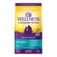 Wellness Complete Health Whitefish & Sweet Potato dry dog food bag, 5 lbs, with purple and yellow sunset design.