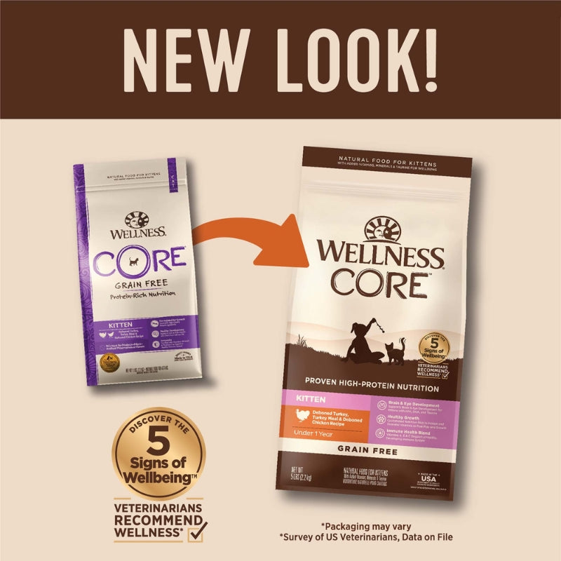 Wellness Core Kitten Deboned Turkey, Turkey Meal & Deboned Chicken Grain-Free Dry Cat Food (5lb)