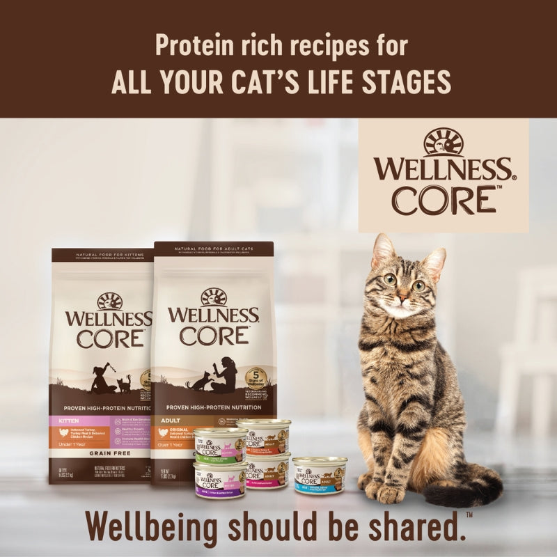 Wellness Core Original Deboned Turkey, Turkey Meal & Chicken Meal Grain-Free Adult Dry Cat Food [2 Sizes]