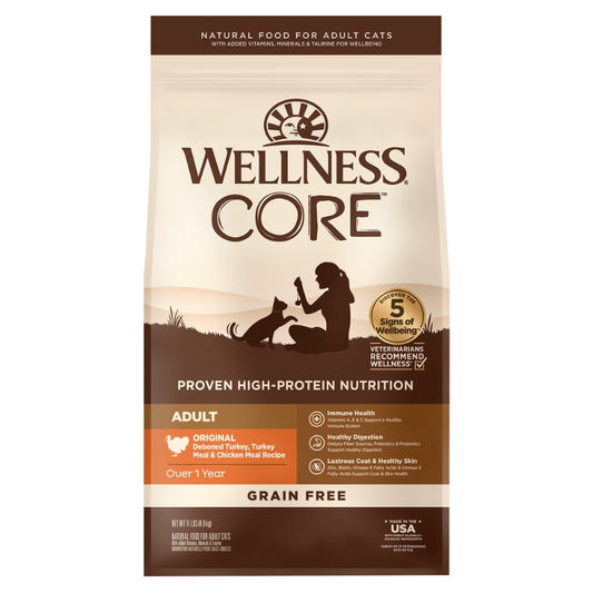 Wellness Core Original Deboned Turkey, Turkey Meal & Chicken Meal Grain-Free Adult Dry Cat Food [2 Sizes]