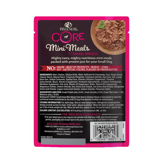 Wellness Core Small Breed Mini Meals - Pate Beef & Chicken Wet Dog Food 3oz