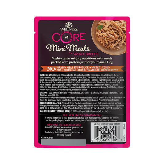 Wellness Core Small Breed Mini Meals - Shredded Chicken & Turkey Wet Dog Food 3oz