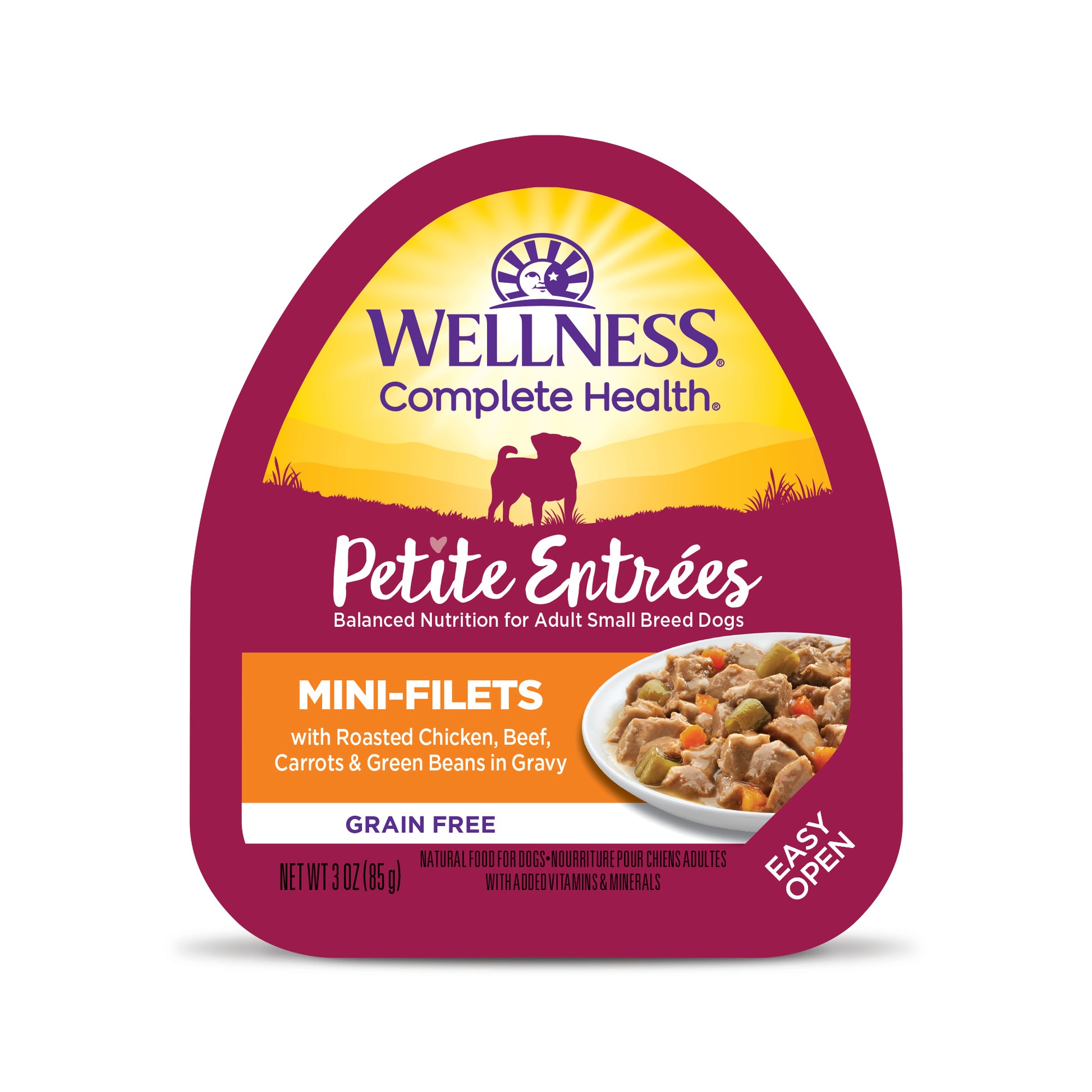 Wellness Petite Entrees Mini-filets Roasted Chicken, Beef, Carrots & Green Beans In Gravy Wet Dog Food 3oz