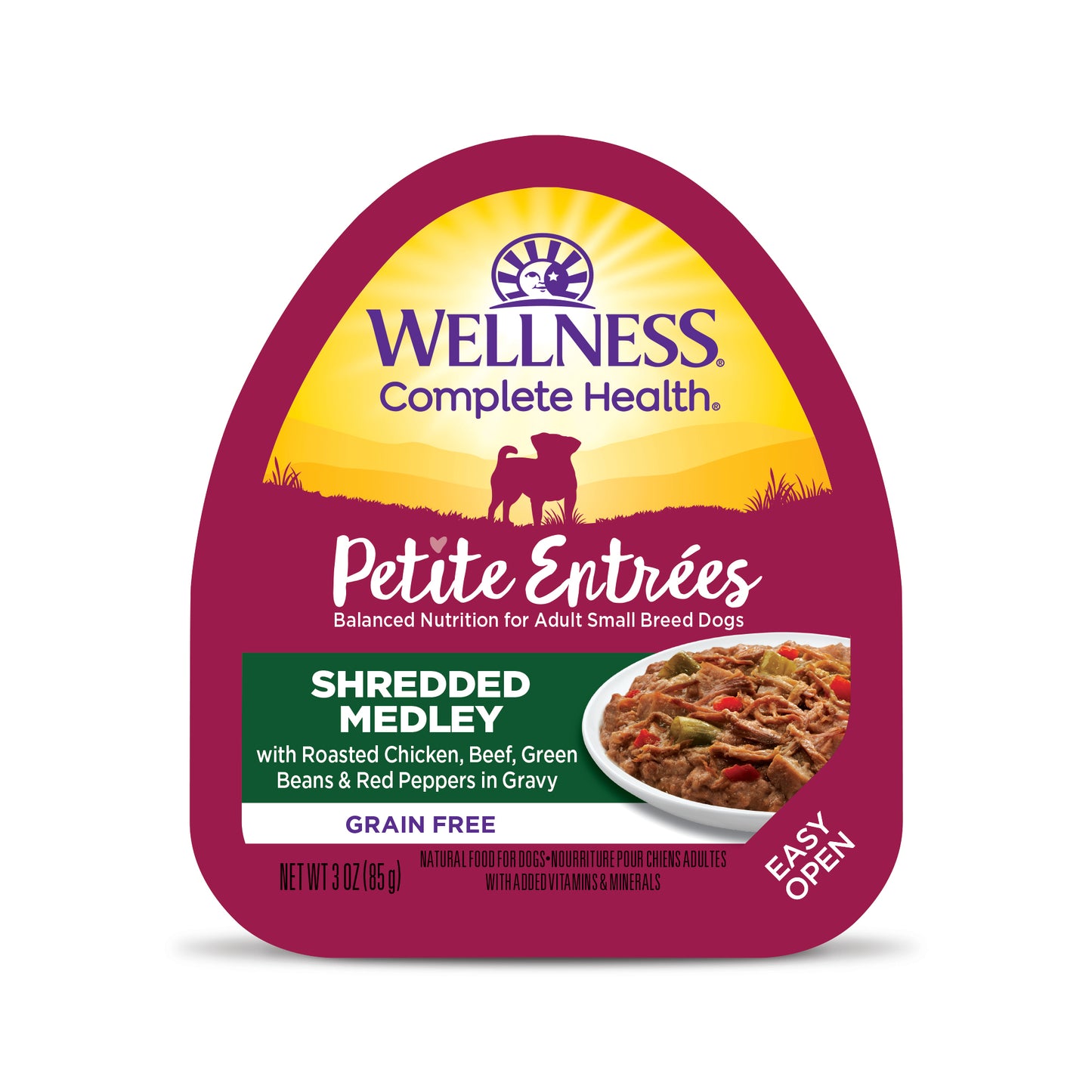 Wellness Petite Entrees Shredded Medley With Roasted Chicken, Beef Green Beans & Red Peppers Wet Dog Food 3oz