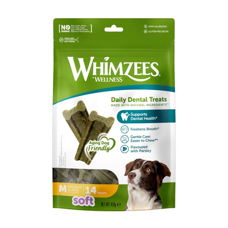 Whimzees All Natural Dental Treats for Dogs Soft M 14pcs