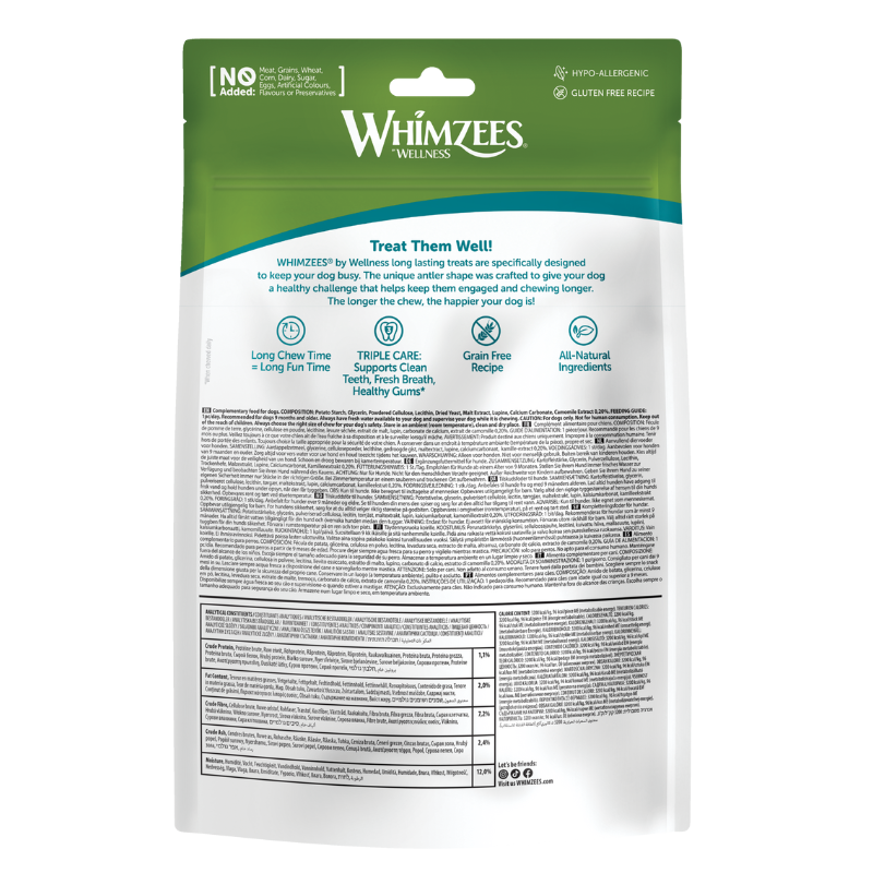 Whimzees Occupy Chews Antler Medium Grain-Free Dental Dog Treats 12pc
