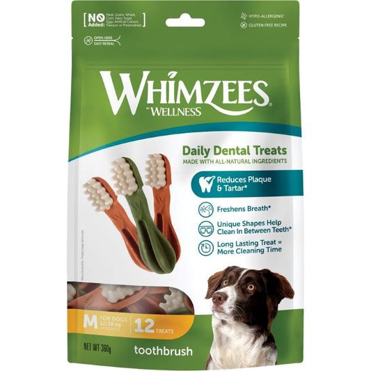 Whimzees Toothbrush Medium Grain-Free Dental Dog Treats 12pcs