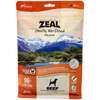 Zeal Air Dried Beef Dog Food bag with New Zealand mountain and lake graphic.