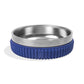 ZeeDog Tuff Bowl, a stainless steel dog bowl with a blue silicone non-slip base and skull logo.