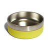 ZeeDog Tuff Bowl in lime, a stainless steel dog bowl with a yellow silicone base.