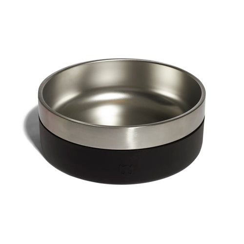 Black ZeeDog Tuff Bowl, a durable stainless steel dog bowl with a non-slip silicone base.